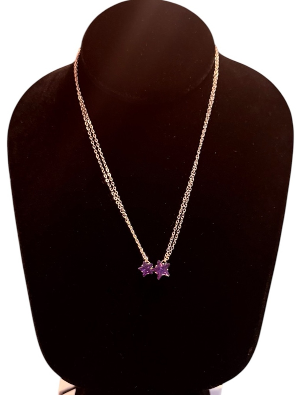 Y2K Vintage Guess Gold Double-Chain Necklace with Purple Star Charms